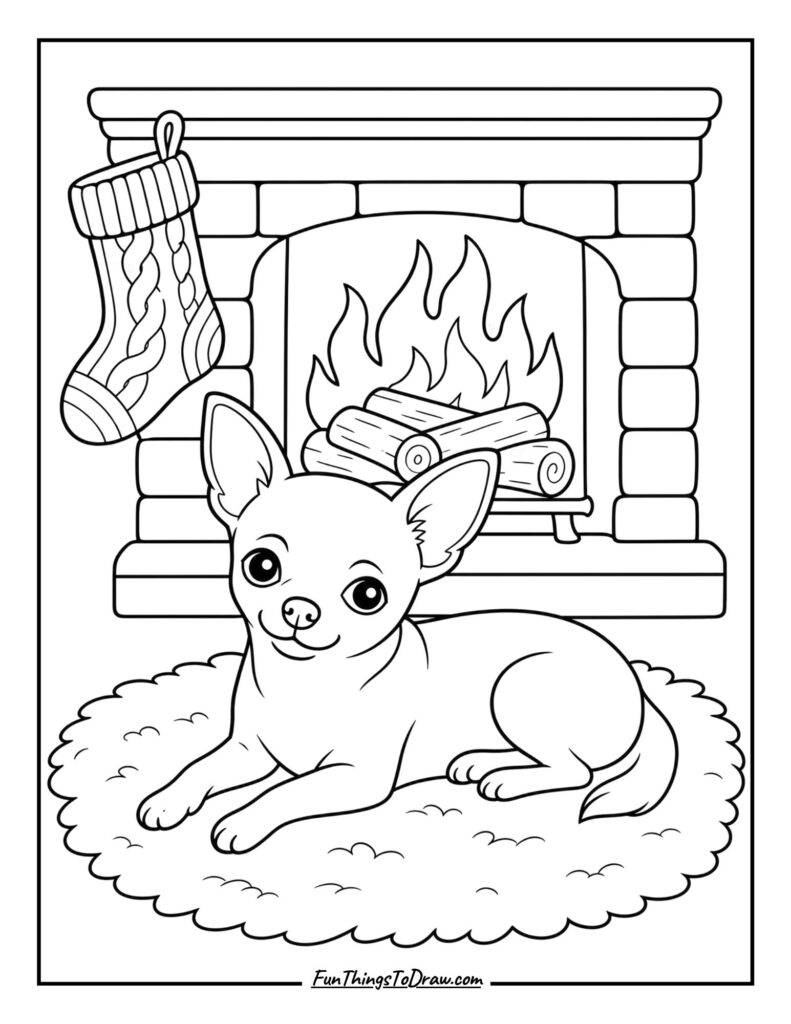 Chihuahua by the Fireplace coloring page