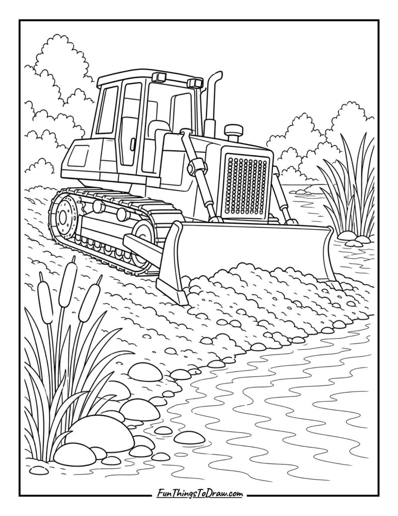 Bulldozer on a Gentle Riverbank