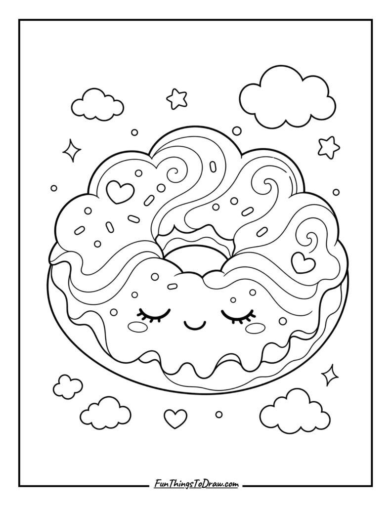 Kawaii Donut Coloring Page