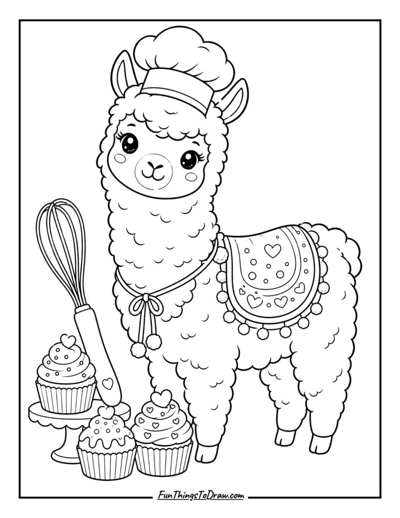 Llama Baker Coloring Page