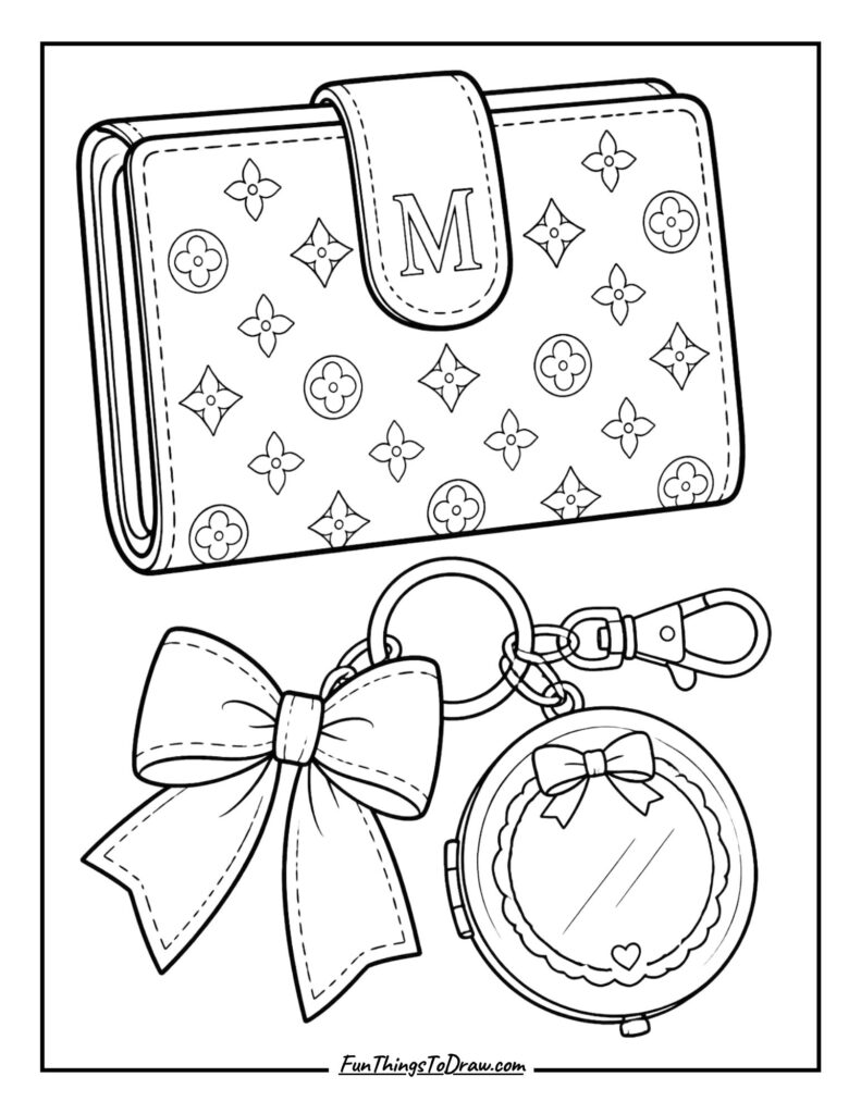Preppy Wallet and Keys coloring page