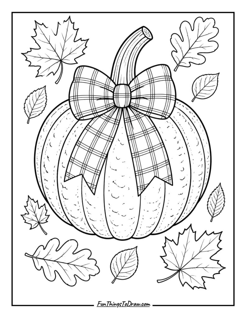Autumn Pumpkin with Bow Coloring Page