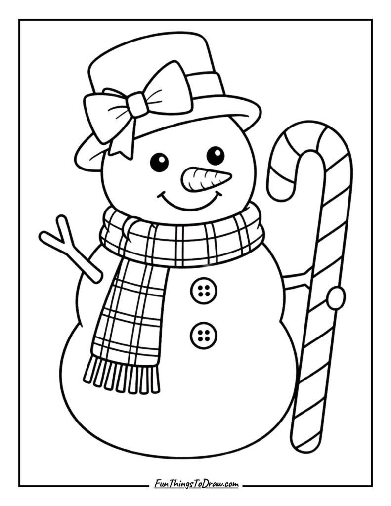 Preppy Snowman Scene Coloring Page