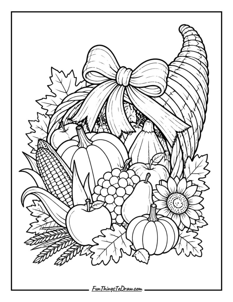 Thanksgiving Cornucopia Design Coloring Page