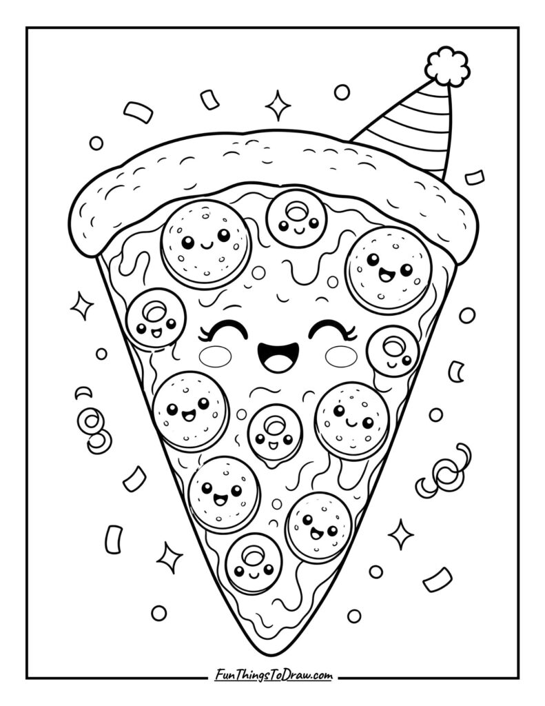 Kawaii Giggling Pizza Slice Coloring Page