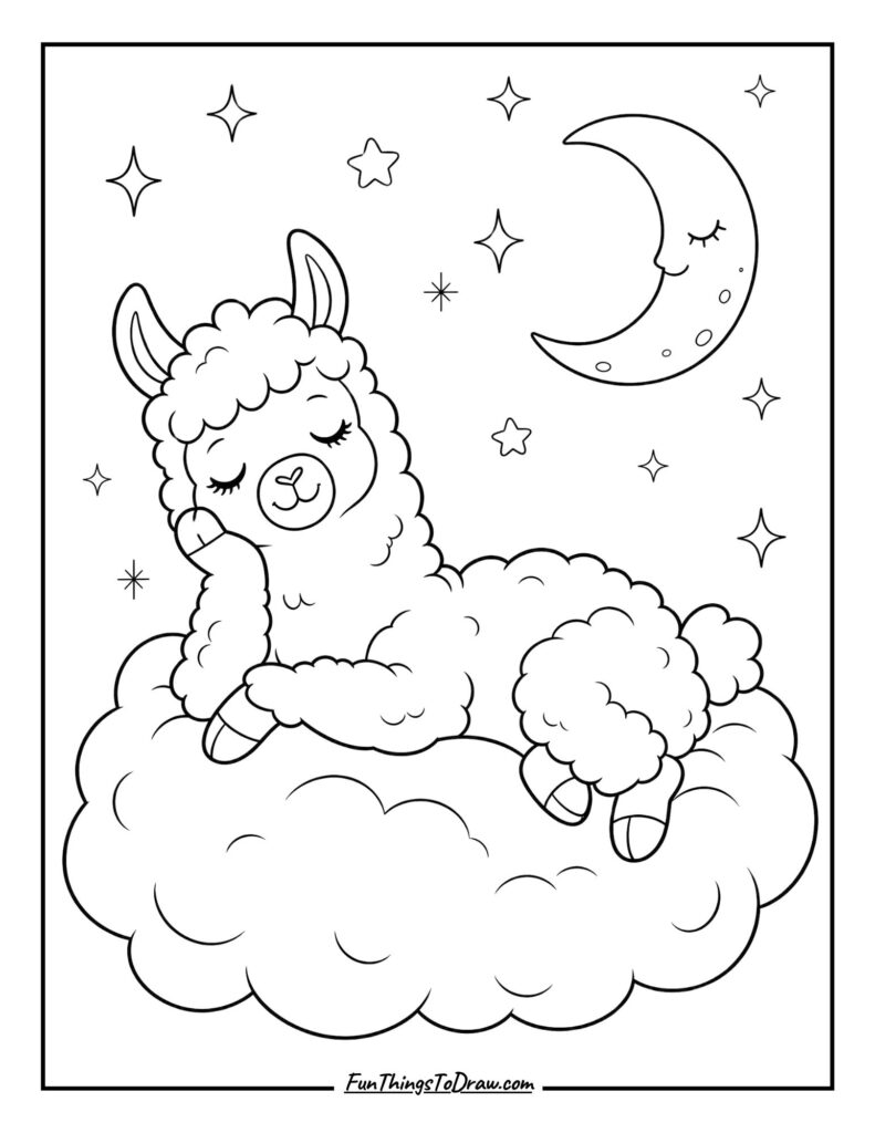 Llama on a Cloud coloring page