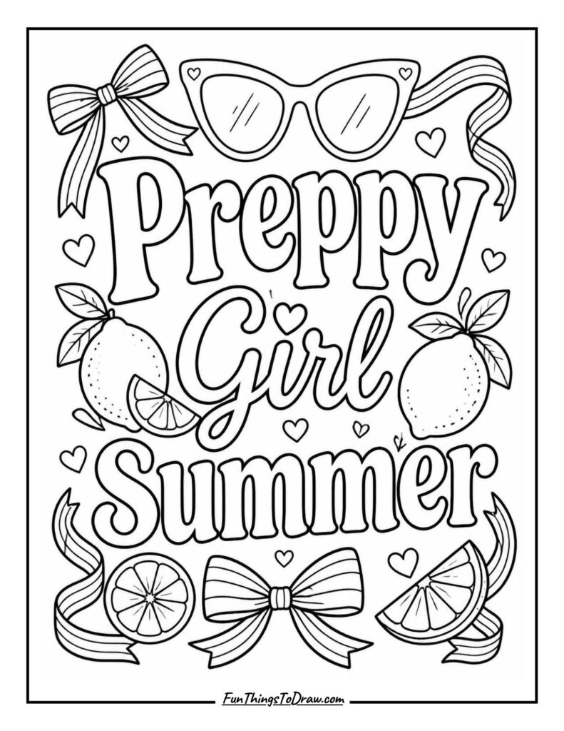 Preppy Girl Summer_ Quote Coloring Page