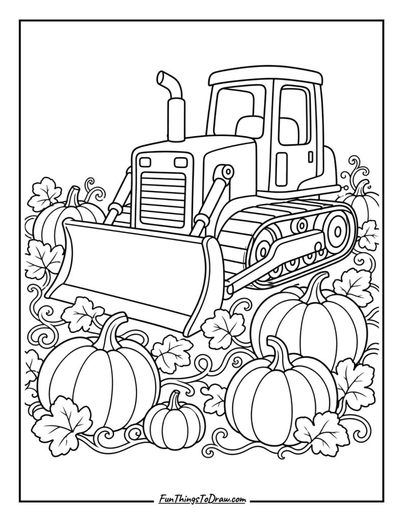 Bulldozer in a Pumpkin Patch Coloring Page