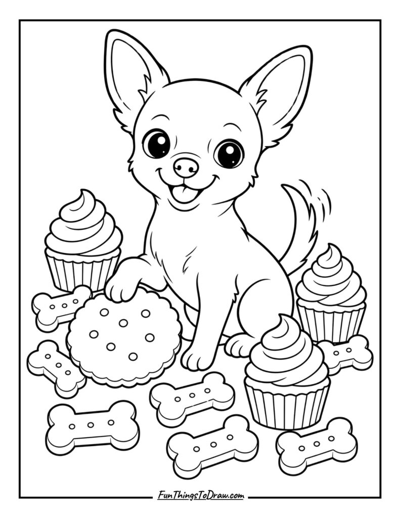 Chihuahua With a Bakery of Treats coloring page