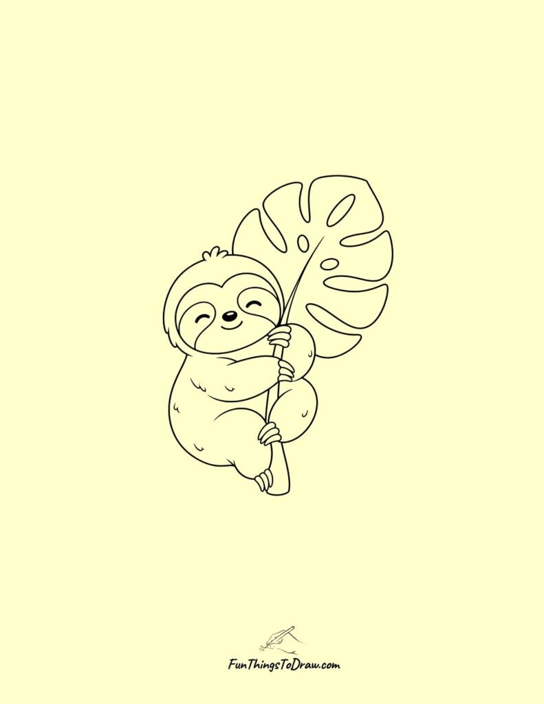 Kawaii Sloth Hugging a Leaf drawing idea