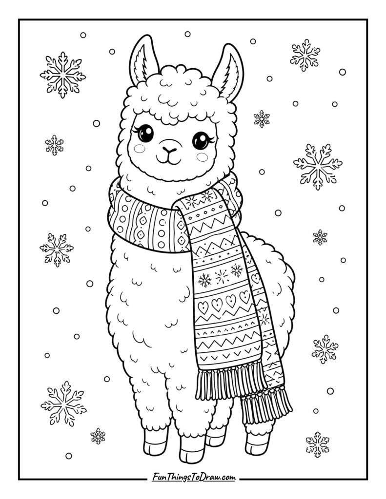 Llama with a Scarf coloring page