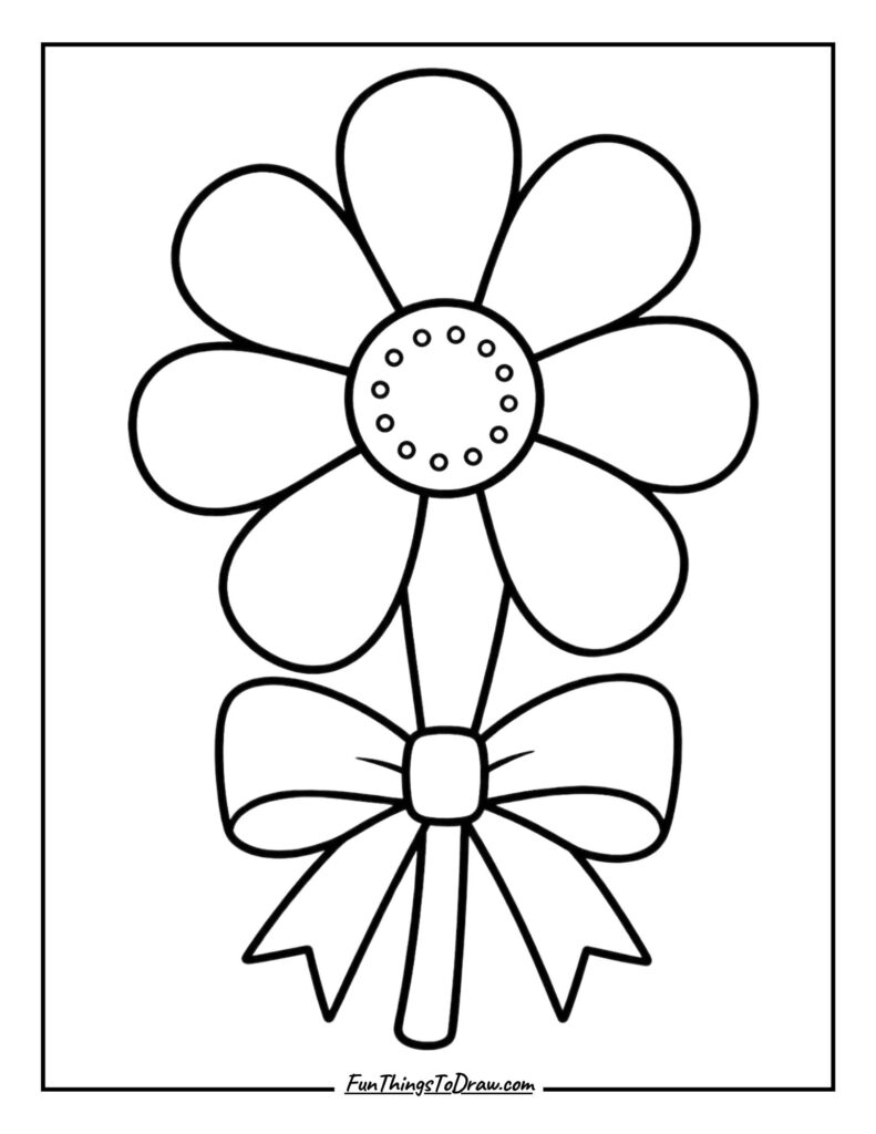 Single Flower with Ribbon coloring page