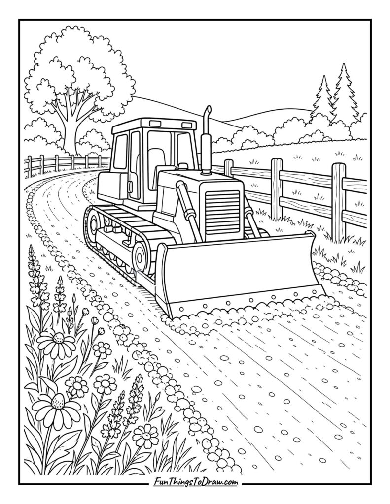 Bulldozer Smoothing a Country Driveway