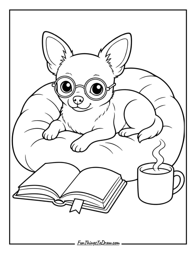 Chihuahua Reading a Book coloring page