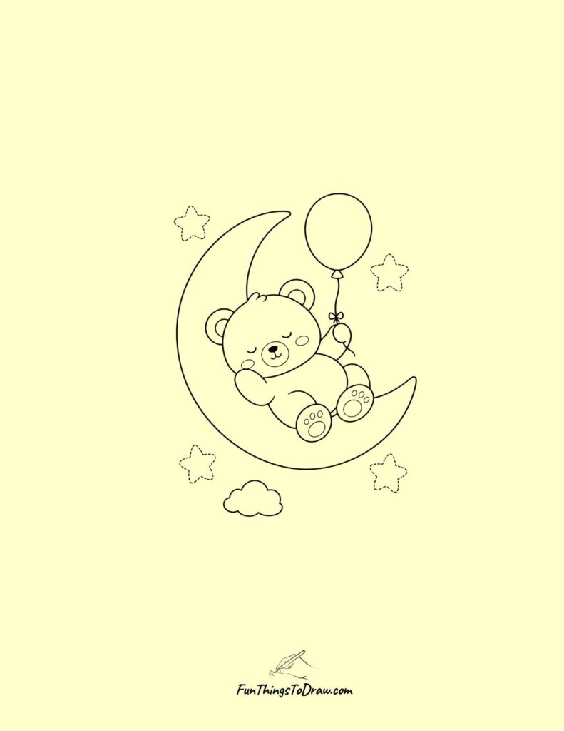 Kawaii Moon Bear Naptime Drawing