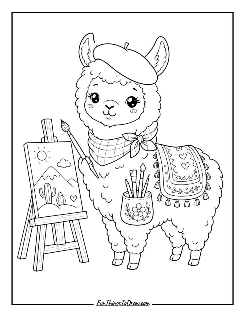 Llama Artist Coloring Page