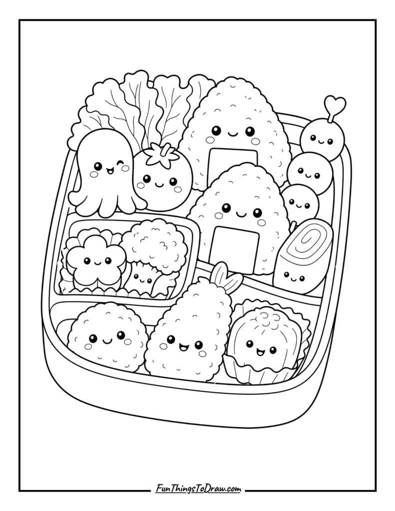 Whimsical Bento Box Coloring Page