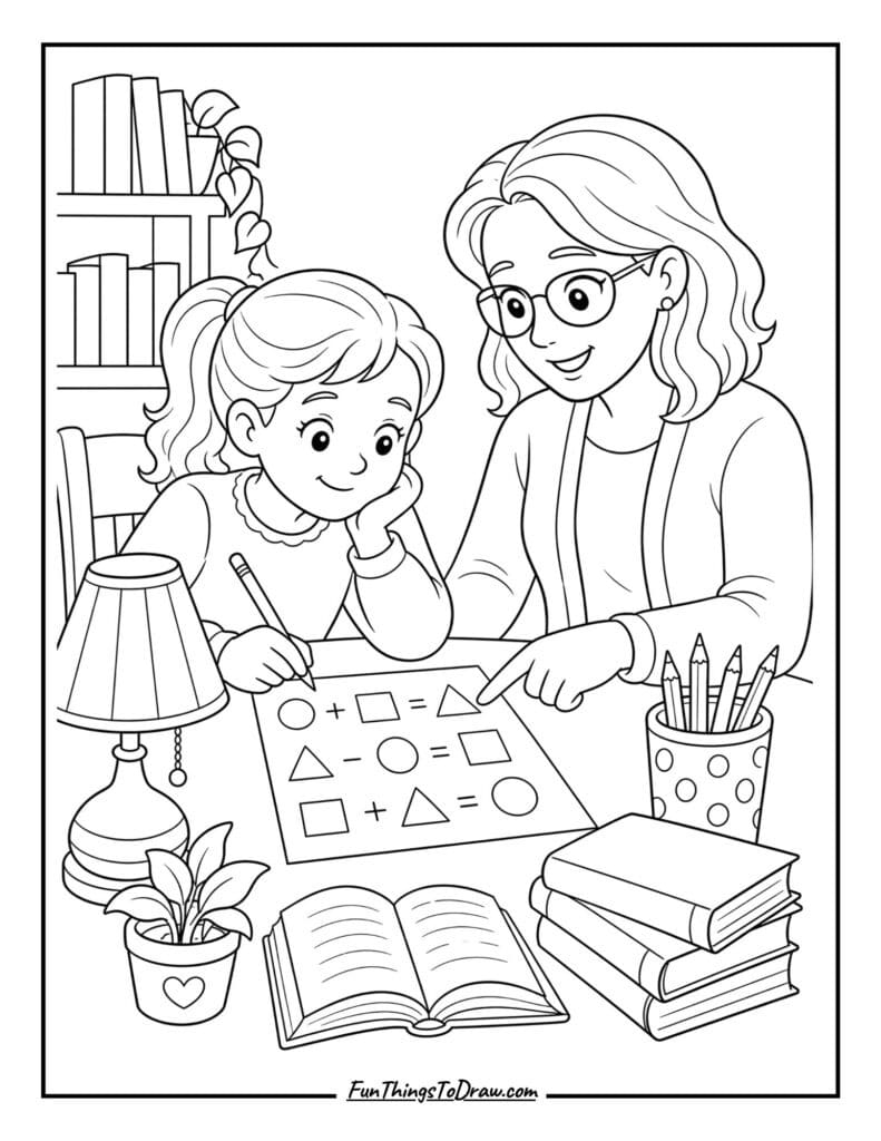 Cozy Homework Help Coloring Page