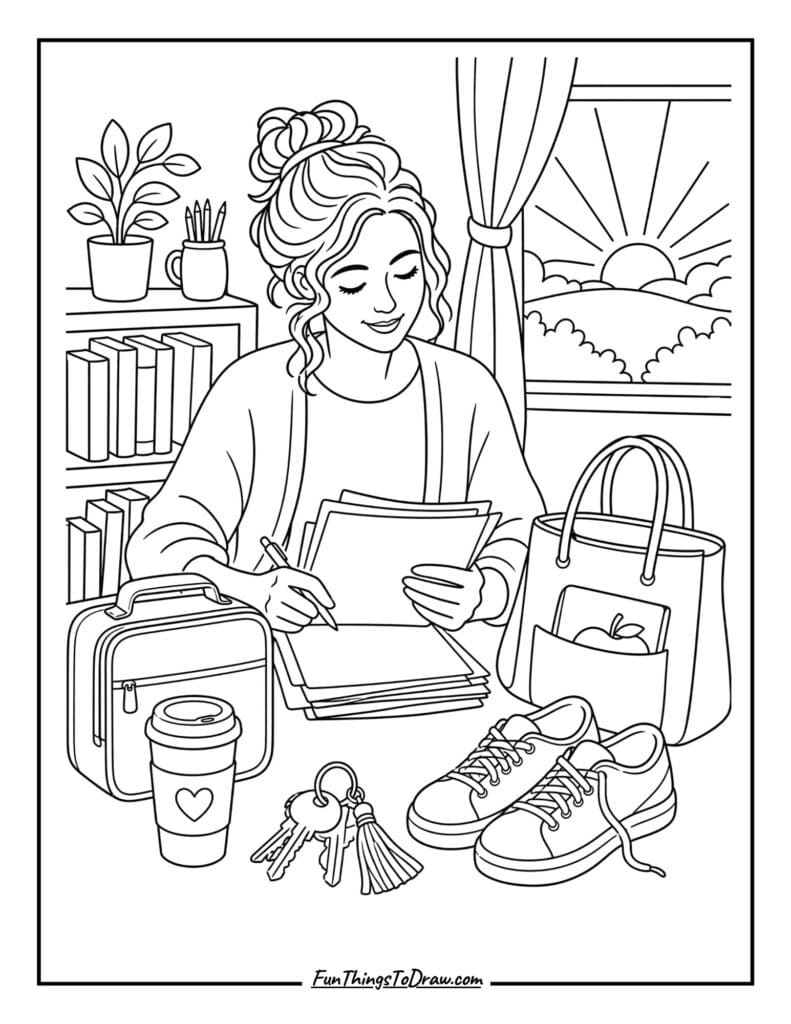 Teacher’s Morning Routine coloring page