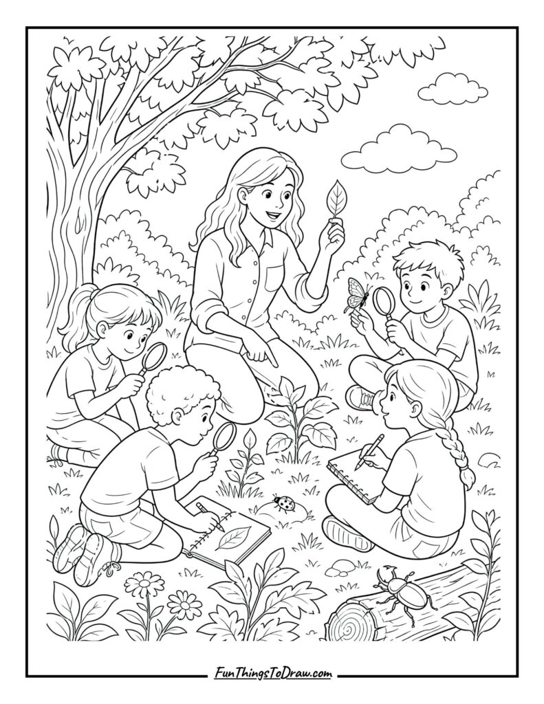 Outdoor Nature Lesson Coloring Page