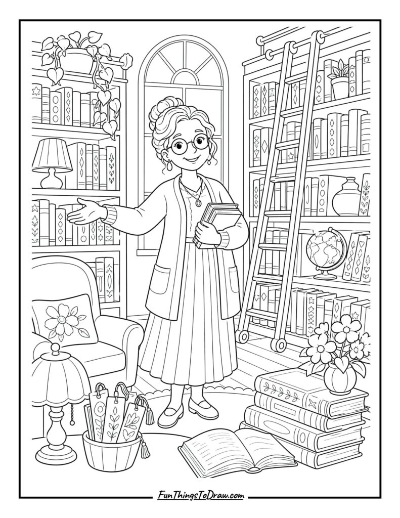 Library Teacher Guide Coloring Page