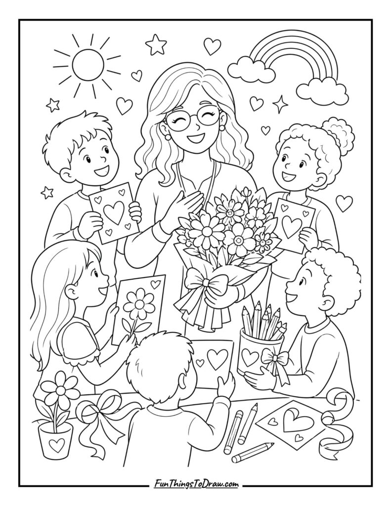 Teacher Appreciation Bouquet coloring page