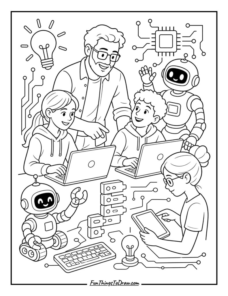 Robotics and Coding Mentor coloring page