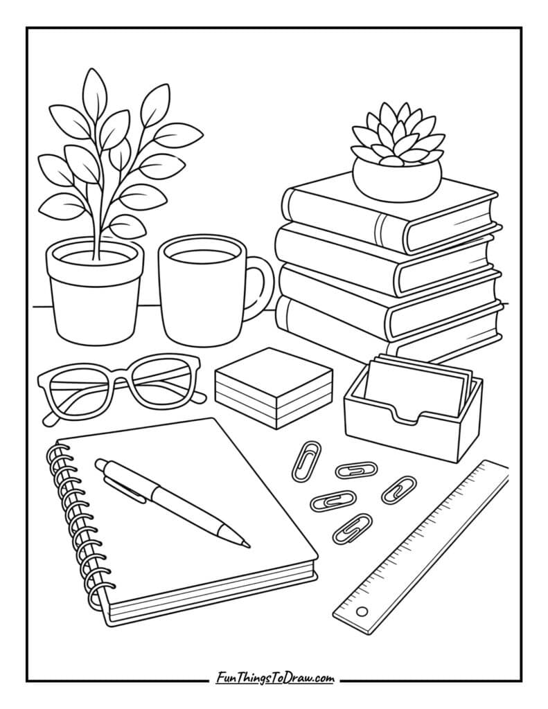 Teacher’s Desk Still Life Coloring page
