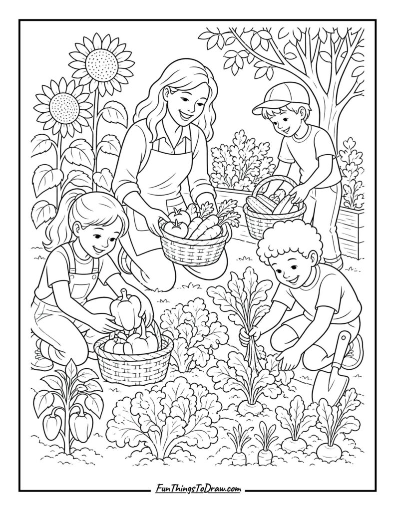 School Garden Harvest Coloring Page