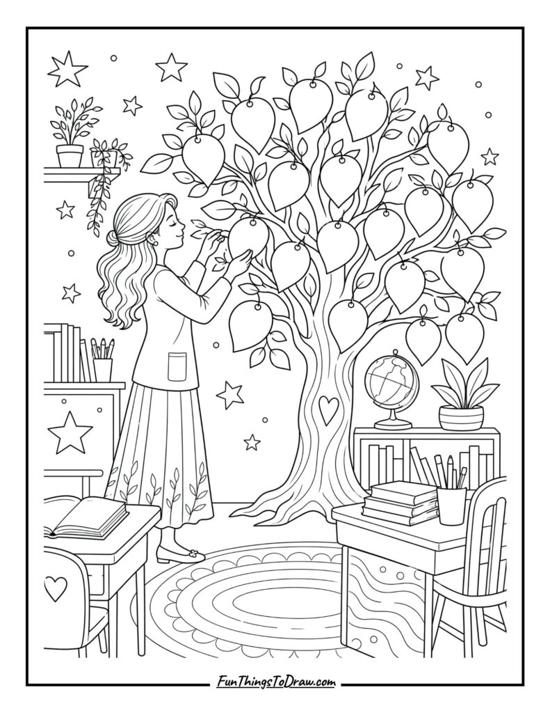 Classroom Gratitude Tree coloring page