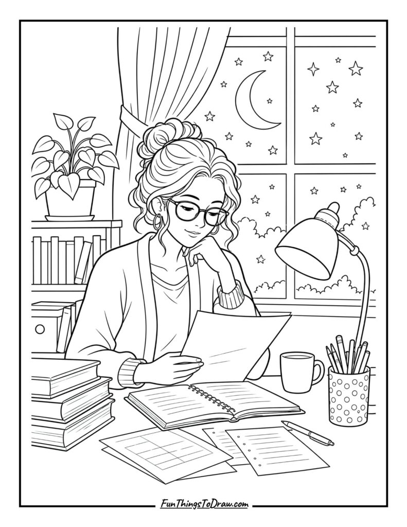 Evening Teacher Reflection coloring page