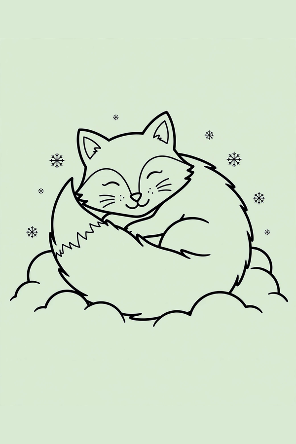 Arctic Fox Curled Up in Snow