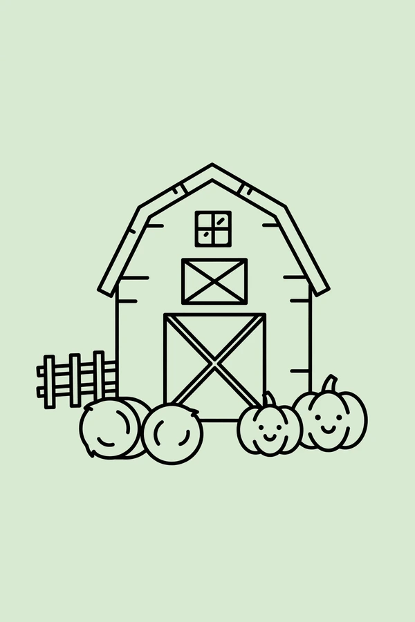 Barn with Pumpkin Hay Bales