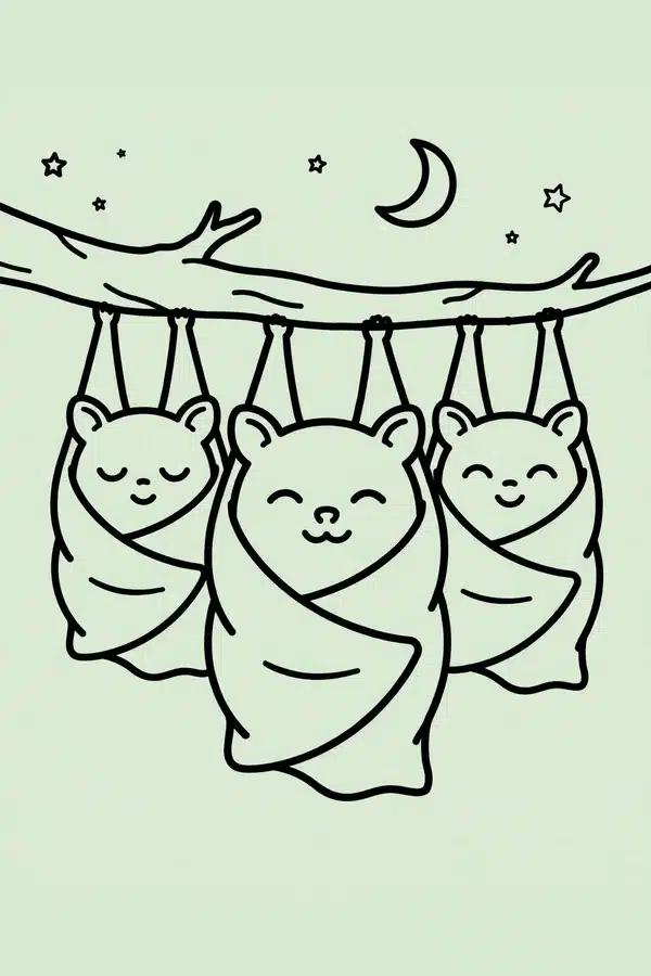 Bat Family Hanging Upside Down
