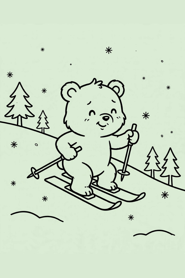 Bear Cub Learning to Ski