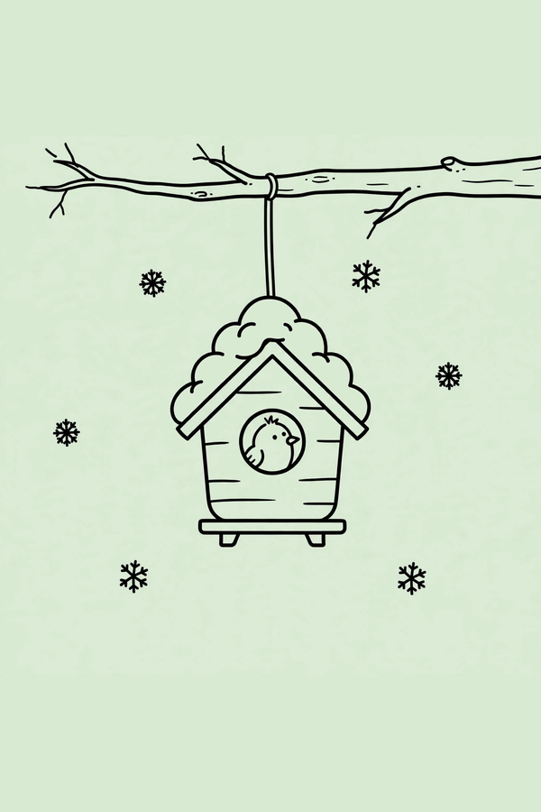 Birdhouse Hanging in a Snowy Tree