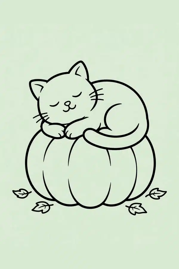 Black Cat Sleeping on a Pumpkin