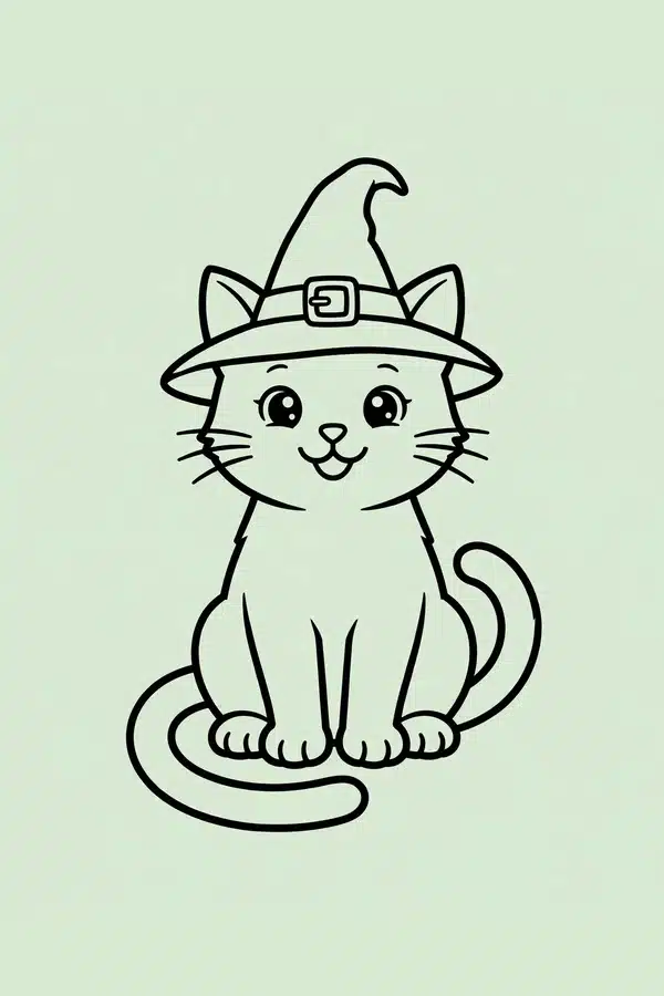 Black Cat with Witch Hat