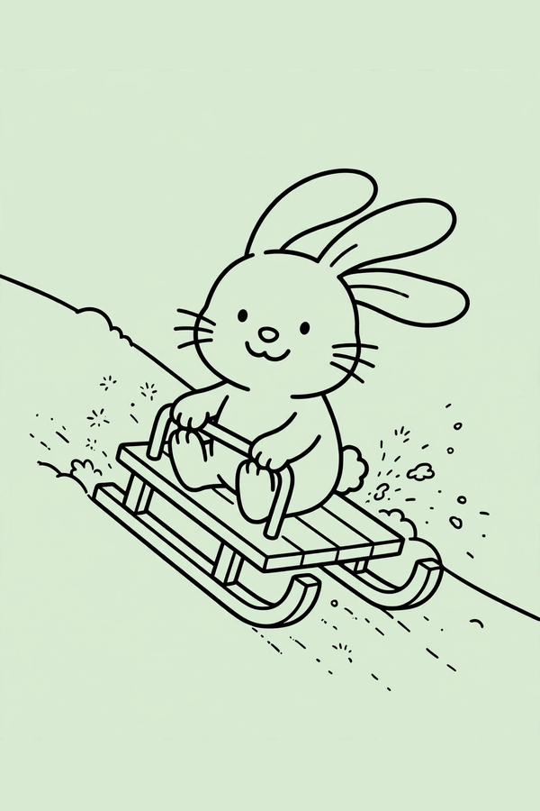 Bunny Riding a Wooden Sled
