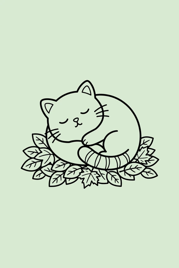 Cat Sleeping on Leaves
