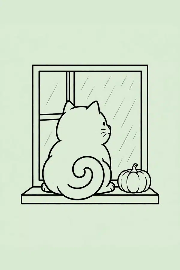 Cat Watching Rain at the Window