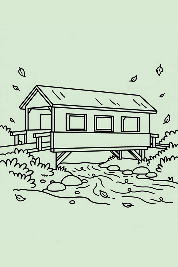 Covered Bridge Over a Stream