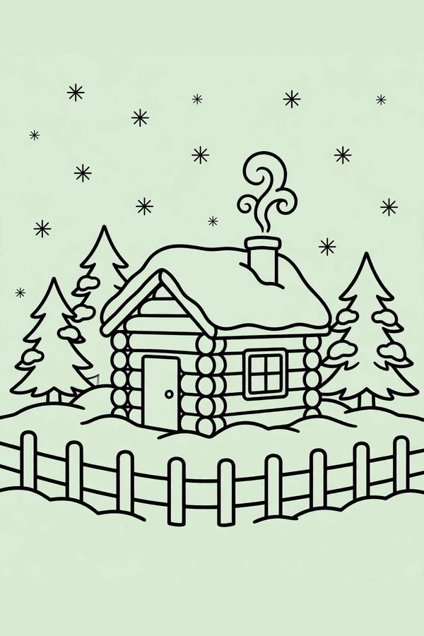 Cozy Log Cabin in the Snow