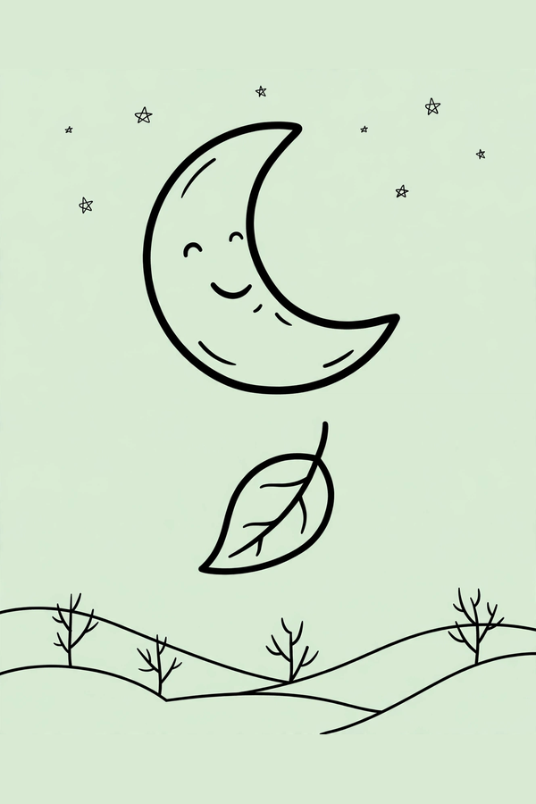 Crescent Moon and a Falling Leaf