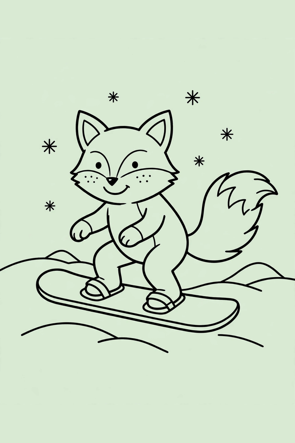 Fox Gliding on a Snowboard