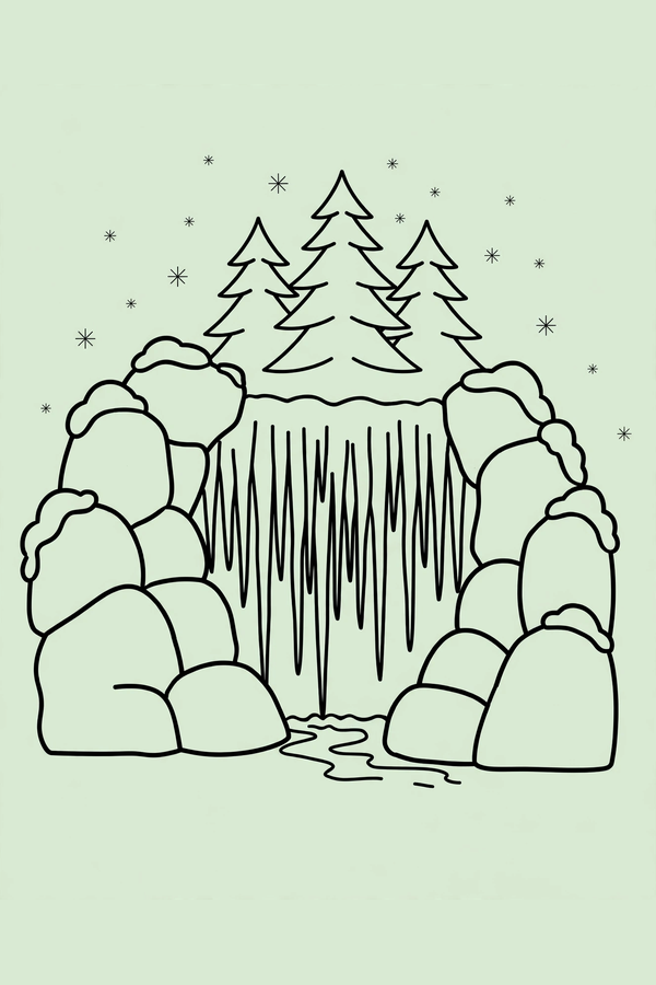 Frozen Waterfall Between Two Rocks