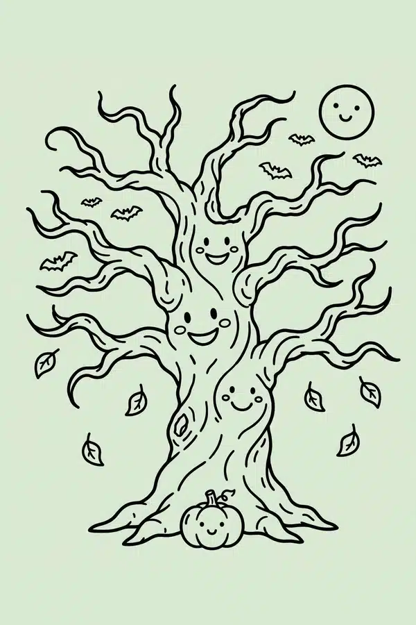 Haunted Tree with Friendly Faces