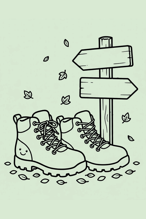 Hiking Boots by a Trail Signpost
