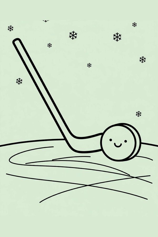 Hockey Stick and Puck on Ice