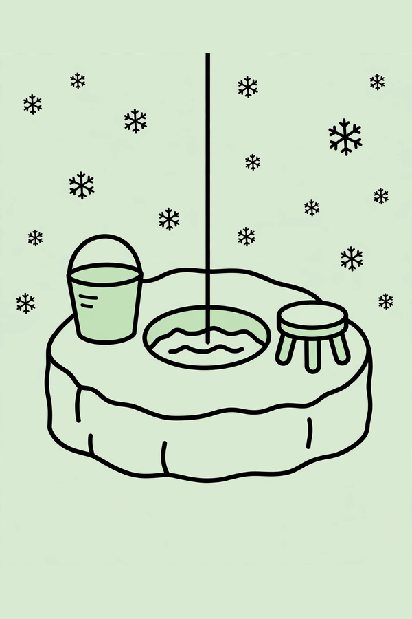 Ice Fishing Hole with a Bucket
